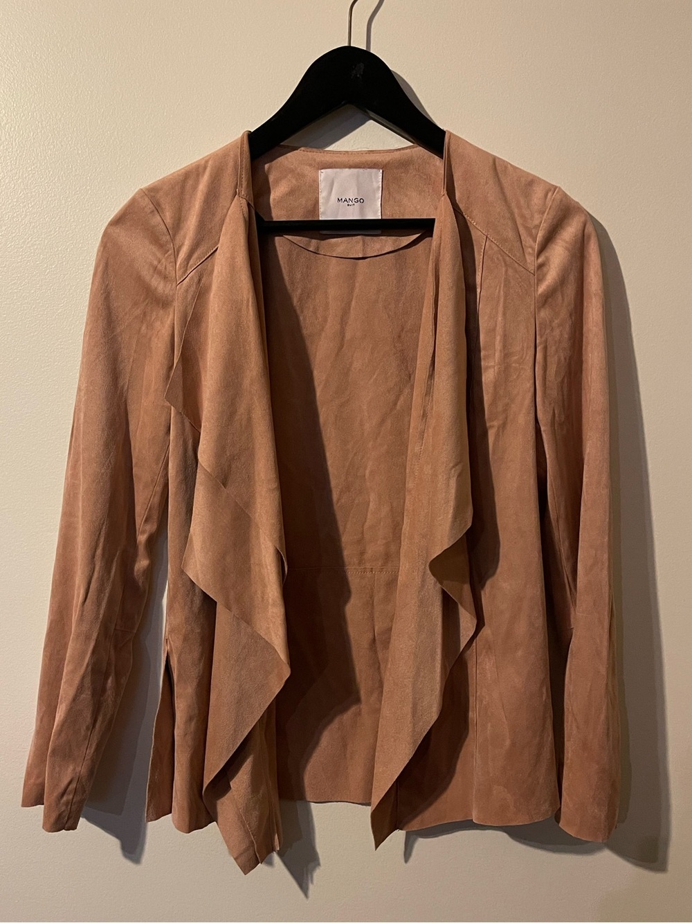 Mango Suit Dusty Rose Faux Suede Drape Front Open Cardigan Jacket S